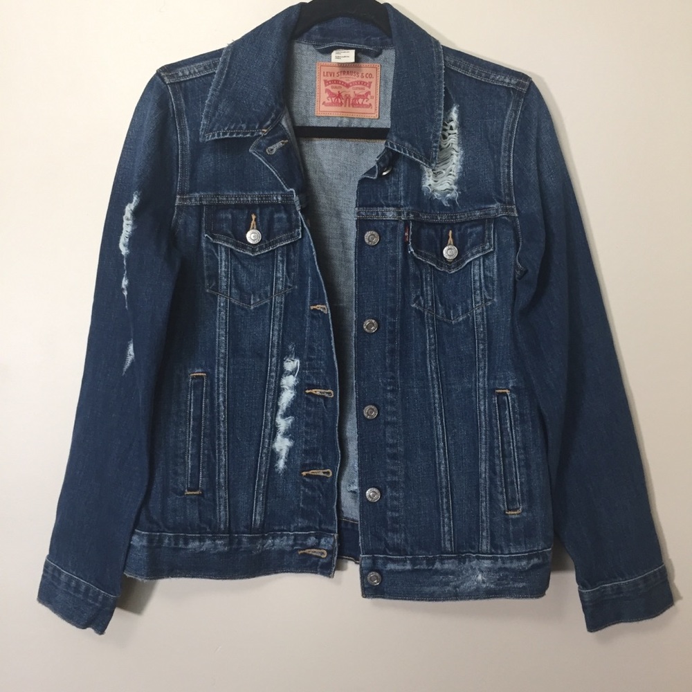 Distressed torn thrashed Levi’s denim jean jacket